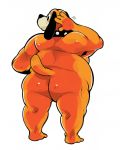  2015 4_fingers anthro belly biped black_nose butt canine collar digital_drawing_(artwork) digital_media_(artwork) dog duck_hunt duck_hunt_dog fur leadshoes male mammal nintendo nude orange_fur overweight overweight_male rear_view simple_background solo standing video_games white_background 