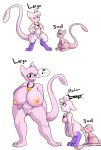  2018 absurd_res anthro anthrofied big_breasts blue_eyes blush breasts digital_media_(artwork) english_text fan_character female feral fur group hair hi_res huge_breasts jewelry legendary_pok&eacute;mon mammal mew musical_note necklace nintendo nipples nude open_mouth piercing pink_fur pok&eacute;mon pok&eacute;mon_(species) pok&eacute;morph pussy simple_background size_difference smile text video_games white_background yosh_(character) yoshimister 