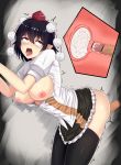  absurdres ahegao bangs bent_over black_hair black_skirt blush breasts breasts_outside censored chinese_commentary commentary_request cowboy_shot crying crying_with_eyes_open cum eyebrows_visible_through_hair grey_background hair_between_eyes hands_up hat head_tilt highres internal_cumshot large_breasts miniskirt mosaic_censoring nipples open_mouth penis petticoat pointy_ears pom_pom_(clothes) puffy_short_sleeves puffy_sleeves red_eyes revision sex shameimaru_aya shiny shiny_skin shirt short_hair short_sleeves skirt solo_focus standing tassel tears thighhighs thighs tokin_hat touhou twitching white_shirt wuwusan 