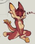  2018 anthro breasts chest_tuft eyes_closed female fur hindpaw multicolored_fur nude pawpads paws red_fur reign-2004 simple_background sitting sleeping solo tan_fur tuft two_tone_fur unknown_species whiskers 