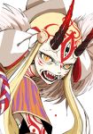  blonde_hair blood blood_in_mouth boushi-ya fangs fate/grand_order fate_(series) horns ibaraki_douji_(fate/grand_order) oni scowl sharp_teeth slit_pupils teeth yellow_eyes 