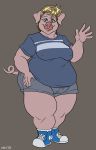  anthro clothed clothing dbd female footwear hair looking_at_viewer mammal overweight overweight_female pig porcine shoes simple_background smile solo standing 