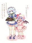  :3 animal_ears bat_wings blue_hair bobby_socks bow braid cookie cross-laced_footwear dog_ears dog_tail enone finger_to_mouth food hair_bow hat izayoi_sakuya kemonomimi_mode lavender_hair maid maid_headdress multiple_girls remilia_scarlet short_hair socks tail touhou translated twin_braids wings wrist_cuffs 