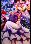  blonde_hair bow breasts dress gap hair_bow hair_ribbon hat medium_breasts pillarboxed qontamblue ribbon solo touhou umbrella yakumo_yukari yellow_eyes 