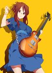  bad_id bad_pixiv_id blush brown_eyes brown_hair chain dress glasses guitar highres instrument k-on! long_hair nanao_(mahaya) plectrum solo yamanaka_sawako 