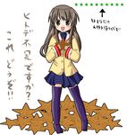  brown_eyes brown_hair clannad hikarizaka_private_high_school_uniform ibuki_fuuko long_hair pixiv school_uniform solo star starfish thighhighs translated yanagi 