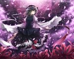  cherry_blossoms flower green_hair hagiwara_rin hat lowres petals rod_of_remorse shiki_eiki solo spider_lily standing touhou wide_sleeves 