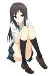  bad_id bad_pixiv_id black_eyes black_hair black_legwear blush collared_shirt crossed_arms full_body hyakuen_raitaa kneehighs leg_hug loafers long_hair original panties pantyshot pantyshot_(sitting) ribbon school_uniform shirt shoes short_sleeves simple_background sitting skirt socks solo underwear white_background white_shirt 