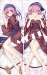  animal_ears bad_id bad_pixiv_id bare_shoulders barefoot blush dakimakura geta head_scarf japanese_clothes legs lying makino_(ukiuo) multiple_views mystia_lorelei off_shoulder okamisty on_side pink_hair purple_eyes sample shoes short_hair single_shoe touhou wings 