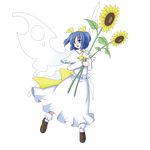  absurdres blue_eyes blue_hair fairy flower full_body highres isaki_(gomi) solo sunflower sunflower_fairy touhou transparent_background wings 