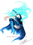  anime aqua_hair blue_dress blue_hair girl long_hair megurine_luka solo vocaloid 