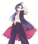  banchou bandages baseball_cap belt blue_eyes blue_hair delinquent flat_chest gakuran hand_on_headwear hand_on_hip hat idolmaster idolmaster_(classic) image_sample kisaragi_chihaya long_hair midriff oofuji_wataru open_clothes open_shirt pants pixiv_sample sarashi school_uniform shirt sleeves_rolled_up solo standing 