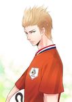  2010 2010_fifa_world_cup axis_powers_hetalia bad_id bad_pixiv_id ball blonde_hair green_eyes kojoz male_focus netherlands_(hetalia) scar serious soccer soccer_ball solo spiked_hair sportswear teamgeist world_cup 