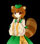  :3 alphes_(style) animal_ears brown_eyes brown_hair hands_in_opposite_sleeves koki110-6 leaf original parody paw_print roku_(touhou) simple_background solo style_parody tail touhou 