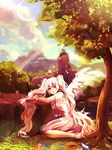  alternate_color bad_id bad_pixiv_id cloud dress hatsune_miku long_hair ouri rainbow red_eyes sitting sky solo tree twintails very_long_hair vocaloid white_hair wings 