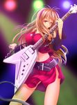  :o alternate_costume aru_tia bad_id bad_pixiv_id bare_shoulders belt breasts brown_hair chain covered_nipples death_devil detached_sleeves eyeshadow fingernails flying_v gibson guitar highres instrument jewelry k-on! large_breasts lipstick long_fingernails long_hair makeup midriff multicolored_hair nail_polish navel necklace parted_lips patch_cable pink_nails plectrum side_slit skirt skull solo wind wind_lift yamanaka_sawako yellow_eyes 