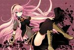  blue_eyes boots headphones headset long_hair megurine_luka miyu_(matsunohara) navel pink_hair skirt solo thighhighs very_long_hair vocaloid zettai_ryouiki 