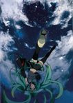  aqua_eyes aqua_hair detached_sleeves falling hatsune_miku long_hair marirero_a necktie night skirt sky solo thighhighs twintails very_long_hair vocaloid zettai_ryouiki 