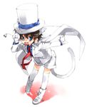  adjusting_clothes adjusting_hat animal_ears bent_over blush cape cat_ears cat_tail gloves hat kaitou_kid male_focus meitantei_conan monocle solo tail thighhighs top_hat toujou_sakana younger 