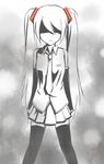  bad_id bad_pixiv_id detached_sleeves greyscale hair_over_eyes hatsune_miku lino-lin long_hair monochrome necktie skirt solo spot_color thighhighs twintails vocaloid zettai_ryouiki 