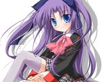  asahina_yori bad_id bad_pixiv_id blue_eyes bow little_busters! long_hair pink_bow plaid plaid_skirt purple_hair sasasegawa_sasami school_uniform skirt solo thighhighs twintails 