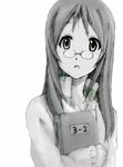  amaoto book glasses greyscale k-on! monochrome solo yamanaka_sawako 