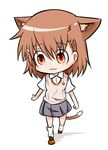  animal_ears brown_eyes brown_hair cat_ears cat_tail chibi kemonomimi_mode misaka_mikoto rubii school_uniform short_hair solo sweater_vest tail to_aru_kagaku_no_railgun to_aru_majutsu_no_index 