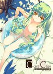  adjusting_hair bangs blush breasts c.c. cleavage code_geass cover cover_page doujin_cover dutch_angle egg english expressionless green_hair hair_between_eyes hair_over_breasts large_breasts legs long_hair looking_at_viewer looking_up narrow_waist nature nipples nude onodera_(merrily;maryanne) orange_eyes outdoors partially_submerged rating shadow sidelocks sitting solo tree very_long_hair water 