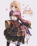  black_gloves blonde_hair closed_eyes closed_mouth commentary dress fire_emblem fire_emblem:_kakusei gloves highres hood hood_down liz_(fire_emblem) long_sleeves mark_(female)_(fire_emblem) mark_(fire_emblem) mother_and_daughter multiple_girls open_mouth rheamii short_hair simple_background smile twintails wide_sleeves 