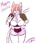  2017 black_jacket brown_hair clothing feline female fur hair hat legwear magenta_johnson magic_trick magic_wand magician mammal one_eye_closed panties pink_fur purple_stripes smile stripes thigh_highs top_hat trevhart underwear white_bra white_gloves white_panties white_stockings wink 