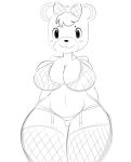  animal_crossing anthro bear big_breasts black_nose blush bra breasts cleavage clothed clothing embarrassed eyelashes female garter_belt garter_straps hair hair_bow hair_ribbon legwear lingerie mammal maple_(animal_crossing) mechaclank monochrome navel nintendo panties ribbons simple_background sketch smile solo standing stockings thick_thighs underwear video_games voluptuous white_background wide_hips 