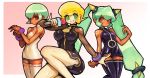  bare_arms bare_shoulders blonde_hair blush bracelet breasts dakusuta dark_skin dress earrings eyebrows_visible_through_hair gradient gradient_background green_eyes green_hair highres holding holding_microphone jewelry long_hair matilda_caskett md5_mismatch medium_breasts microphone multiple_girls red_eyes resized rockman rockman_dash sera_(rockman_dash) short_dress short_hair simple_background small_breasts smile thighhighs twintails upscaled yuna_(rockman_dash) zettai_ryouiki 