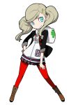  blazer blonde_hair blue_eyes clover four-leaf_clover hair_ornament hairclip highres hood hoodie jacket official_art pantyhose persona persona_5 persona_q2:_new_cinema_labyrinth persona_q_(series) red_legwear shuujin_academy_uniform source_request takamaki_anne twintails 