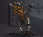  4_fingers animatronic anthro bear clothing fan_character five_nights_at_freddy&#039;s freddy_(fnaf) goo_transformation machine male mammal necktie office penis ravensflock robot rotary_fan rubber shiny shocked suit transformation video_games westhoff 