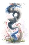  2014 ambiguous_gender antlers black_nose blue_hair digital_media_(artwork) dragon eastern_dragon fur hair horn kur0i kuroi-kisin white_fur 