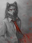  2011 black_nose canine clothed clothing digital_media_(artwork) fur grey_fur kur0i kuroi-kisin male mammal red_eyes standing whiskers wolf 