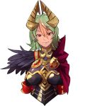  breastplate closed_mouth commentary_request dark_skin earrings ebinku fire_emblem fire_emblem_heroes gradient_hair green_hair hair_ornament highres jewelry laegjarn_(fire_emblem_heroes) multicolored_hair orange_hair red_eyes simple_background smile solo white_background 