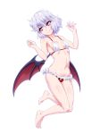  bad_id bad_twitter_id bare_arms bare_legs bare_shoulders barefoot bat_wings bikini black_wings breasts collarbone commentary_request frilled_bikini_bottom full_body hair_between_eyes hands_up head_tilt jpeg_artifacts lavender_hair micro_bikini navel ootsuki_wataru pink_eyes red_bikini_bottom remilia_scarlet short_hair simple_background small_breasts smile solo stomach swimsuit touhou white_background white_bikini_top wings 