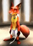  abs athletic canine clothed clothing disney egyptian fox jewelry khopesh male mammal melee_weapon necklace nick_wilde solo sword thewyvernsweaver topless weapon zootopia 