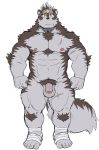  abs anthro balls canine fist flaccid foot_wraps hairy headband horkeukamui male mammal muscular muscular_male nipples pecs penis pubes rossciaco scar tokyo_afterschool_summoners wraps 