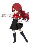  boots drill_hair gekkoukan_high_school_uniform highres kirijou_mitsuru long_hair official_art persona persona_3 persona_q2:_new_cinema_labyrinth persona_q_(series) red_eyes red_hair ribbon skirt solo 