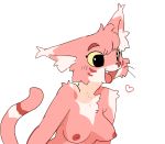  &lt;3 anthro areola breasts cat feline female fur mammal mawl nipples nude open_mouth paperclip_(artist) pink_fur simple_background smile solo tongue white_background white_fur yellow_sclera 