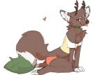  &lt;3 2018 anthro brown_fur canine cervine clothed clothing collar fox fur girly green_eyes hybrid looking_at_viewer male mammal paperclip_(artist) shirt simple_background skimpy smile solo tongue tongue_out underwear white_background 
