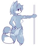  anthro blue_fur blue_hair breasts canine cloth clothed clothing female fox fur hair krystal looking_at_viewer looking_back mammal nintendo nipples paperclip_(artist) solo staff star_fox topless video_games 