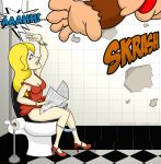  1boy 1girl ape artist_request blush donkey_kong monster peril sitting tagme toilet 