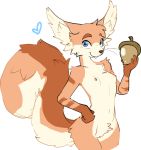  &lt;3 2018 acorn anthro blue_eyes breasts buckteeth female flat_chested fur looking_at_viewer mammal nipples nude nut paperclip_(artist) pubes pussy rodent simple_background smile solo squirrel tan_fur teeth white_background 