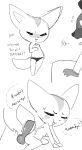  2018 aggressive_retsuko anthro anthro_on_anthro big_ears blush breasts canine clothed clothing cum dialogue duo english_text erection female fennec fenneko fox fur haida hyena knot larger_male male male/female mammal monochrome nude panties paperclip_(artist) penis premature_ejaculation sanrio sex simple_background size_difference small_breasts smaller_female smile sweat text topless underwear white_background 