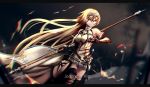  armor artist_name banner blonde_hair blue_eyes breasts chain character_name fate/apocrypha fate/grand_order fate_(series) hair_between_eyes headphones highres jeanne_d'arc_(fate) jeanne_d'arc_(fate)_(all) large_breasts letterboxed long_hair solo standard_bearer sword tegar32 weapon 