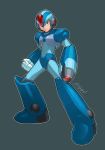  android arm_cannon clenched_hand commentary_request full_body gloves green_eyes grey_background helmet hi-go! male_focus official_style rockman rockman_x rockman_x8 serious signature simple_background solo standing weapon white_gloves x_(rockman) 