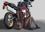  bangs bipod black_footwear black_legwear black_skirt blazer blush breasts bullpup commentary_request eating embarrassed eyebrows_visible_through_hair food framed_breasts girls_frontline gloves ground_vehicle gun hair_ribbon half_updo highres holding holding_food jacket large_breasts leaning_against_motorcycle long_hair looking_at_viewer motor_vehicle motorcycle necktie one_side_up pantyhose pelvic_curtain purple_hair red_eyes red_neckwear ribbon rifle shirt shoes simple_background sitting skirt sniper_rifle solo thighband_pantyhose very_long_hair wa2000_(girls_frontline) walther walther_wa_2000 weapon yahiro0211 